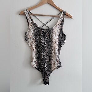 Windsor Snake Print Open Tie-Back Sleeveless Bodysuit